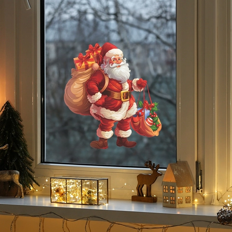 Papá Noel Pegatina Ventana Estática PVC Calcomanía Removible Reutilizable Decoración Navideña Estilo Dibujos Animados