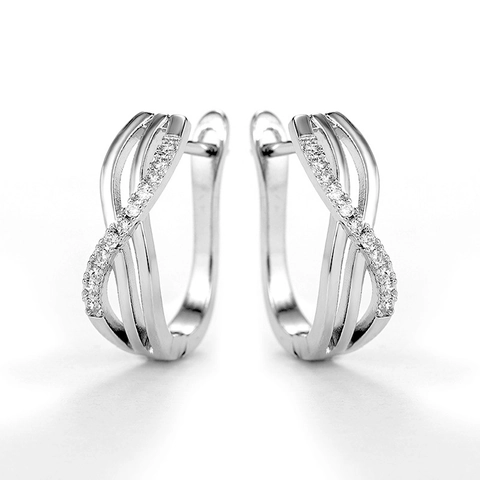 Orecchini a Cerchio Infiniti Intrecciati Geometrici Minimalisti Da Donna In Rame Con Zirconi Moda Stile OL Gioielli Argento