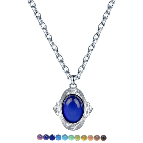 Vintage Palace Mood Necklace Stainless Steel Alloy Thermochromic Color Changing Oval Stone Jewelry For Women