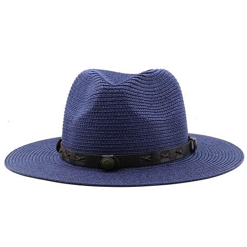 Sombrero Fedora De Paja De Papel De Ala Ancha Para Mujeres Hombres Protección Solar Vintage Panamá Con Banda De Cuero