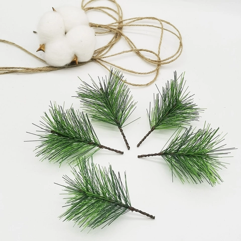 Artificial Pine Needle Stems Green Plastic Fake Pine Branches For Christmas Wreath Garland DIY Craft Holiday Decoration