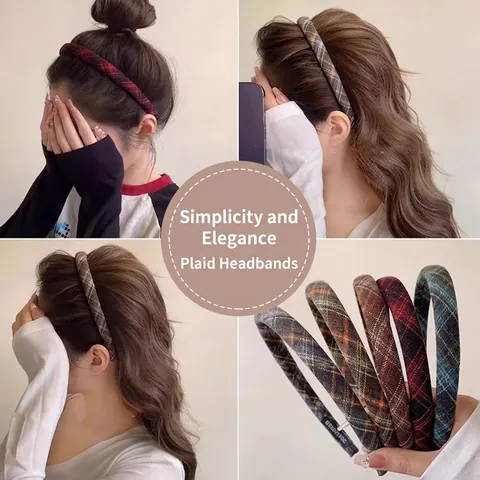 Cerchietto A Quadri Retrò Accessorio Per Capelli In Tessuto Per Donne Ragazze Stile College Vintage Fascia Sottile Fatta A Mano