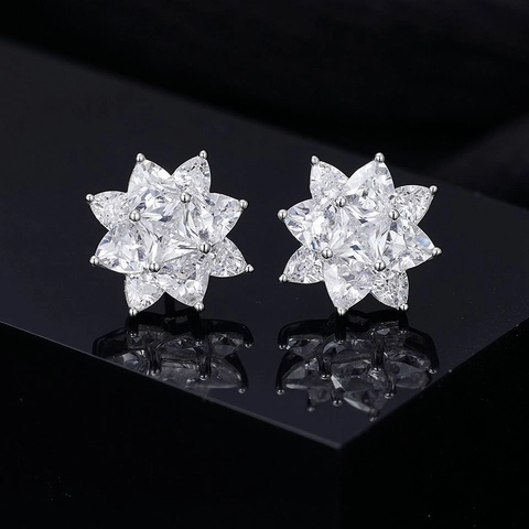 Pendientes de Botón de Copo de Nieve de Plata de Ley S925 Circonia Flor para Mujer Elegante Joyería Regalo
