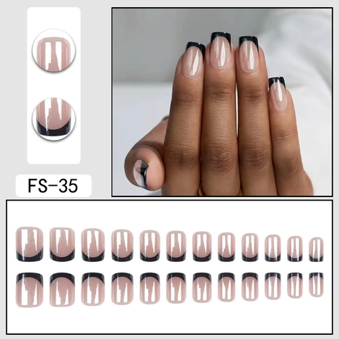 Glossy French Tip Press On Nails Black Square False Nails For Women Professional DIY Manicure Artificial Tips