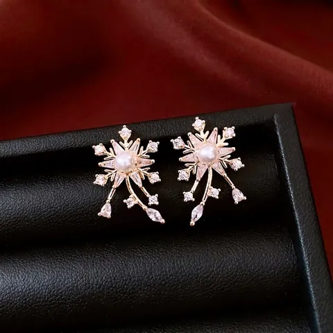 Orecchini A Perla Artificial Fiocco Di Neve Con Zirconia E Perno In Argento Vintage Lusso Francese Gioielli Da Festa Per Donne