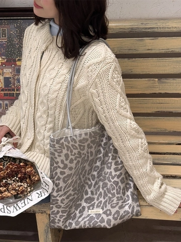 Sac Fourre-tout À Imprimé Léopard Gris Argenté Métallisé Grande Capacité Sac À Épaule En Polyester Avec Poche Avant Pour Femmes