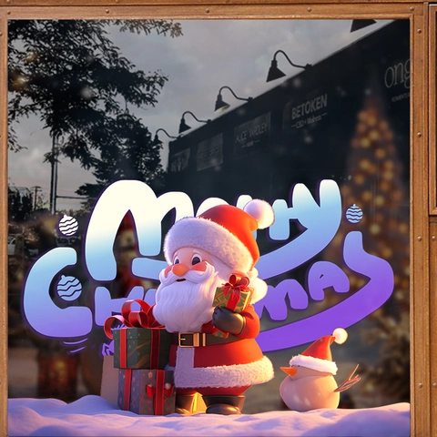 Christmas Window Stickers PVC Static Cling Reusable Double Sided 3D Santa Claus Holiday Shop Glass Door Decor