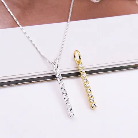 Pendente A Barra Rettangolare Minimalista In Argento Sterling 925 Con Micro Pavé Di Zirconia Per Creazione Di Gioielli DIY