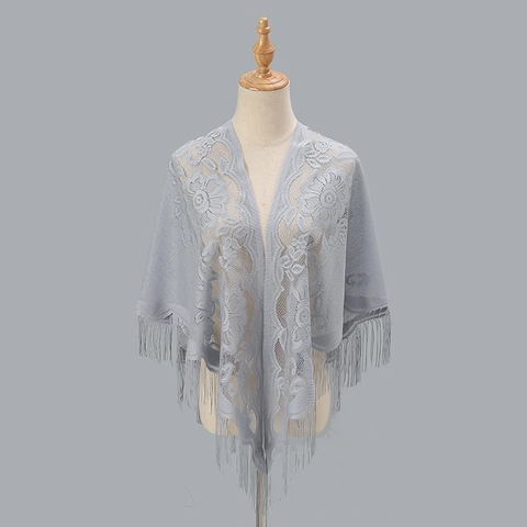 Scialle Sciarpa Triangolare In Pizzo Floreale Ricamo Traforato Frange Elegante Vintage Per Donna Matrimonio Festa