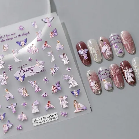 Nail Art Stickers 5D Embossed Purple Fairy Butterfly Floral Dreamy 3D Relief Manicure Decoration For Women