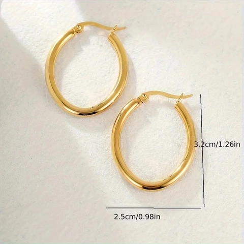 Orecchini A Cerchio Ovali In Acciaio Inossidabile Placcato Oro Sottovuoto Geometrici Minimalisti Lucidi Gioielli Da Donna