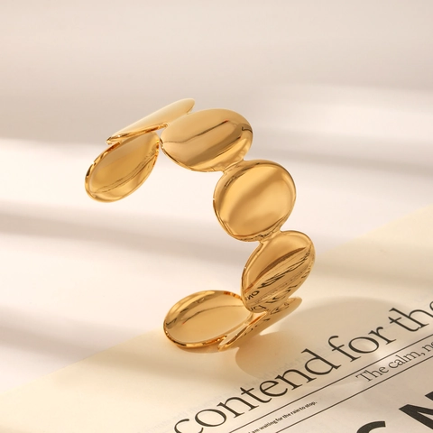 Minimalistisches Manschettenarmband Edelstahl 18K Vergoldet Oval Glatt Geometrisch Poliertes Armreif Schmuck Für Damen