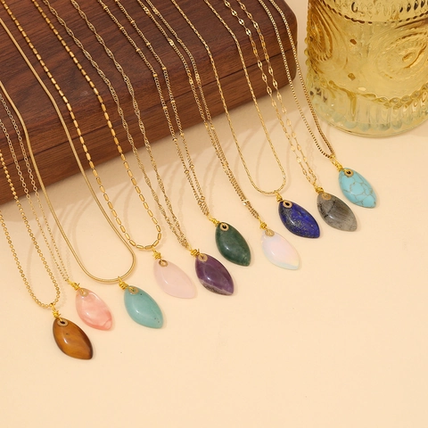 Druppel Natuursteen Hanger Ketting Vergulde Roestvrijstalen Ketting Sieraden Voor Vrouwen Persoonlijkheid