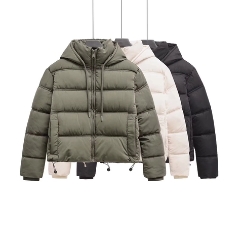 Veste Rembourrée Courte À Capuche Femme Manteau Matelassé En Coton Décontracté Avec Fermeture Éclair Et Cordon Serrage