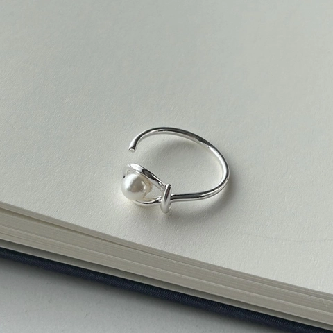 925 Sterling Silver Pearl Open Ring For Women Minimalist Twist Knot Adjustable Fashion Finger Ring Artificial Pearl Jewelry