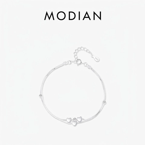 925 Sterling Silver Double Layer Heart Bracelet For Women Minimalist Chic Elegant Box Chain Adjustable Jewelry