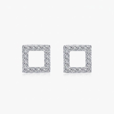 Orecchini A Lobo Quadrati Con Perno In Argento Sterling 925 Zirconi Gioielli Minimalisti Eleganti Per Donna