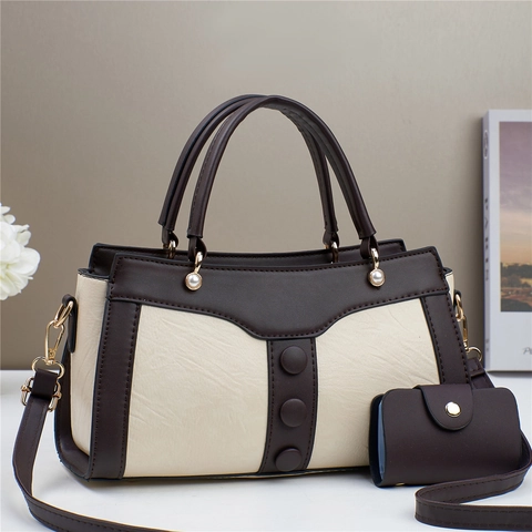 Borsa Donna Urban Minimalista in Microfibra Blocchi di Colore Tote E Custodia Grande Capacità Borsa a Tracolla Pendolare Con Spalla