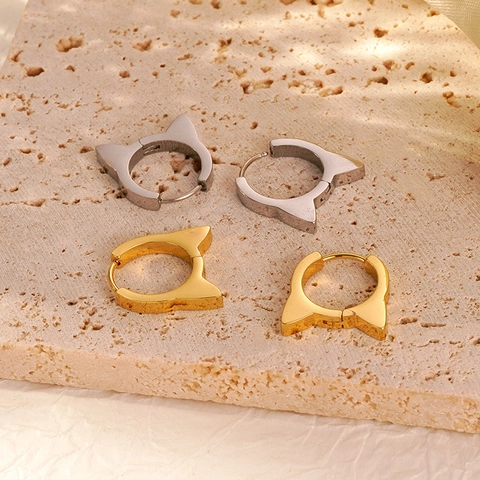 Katzenkopf Creolen Edelstahl 18K Vergoldet Hochglanzpoliert Minimalistisches Nischen Design Modeschmuck Für Damen
