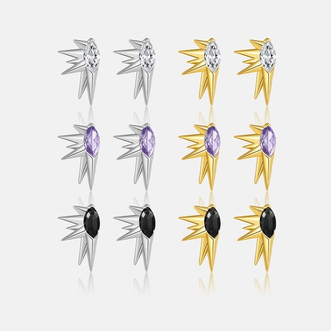 925 Sterling Silver Starburst Stud Earrings With Marquise Rhinestone Inlay Minimalist Punk Spike Earrings For Unisex Fashion Jewelry