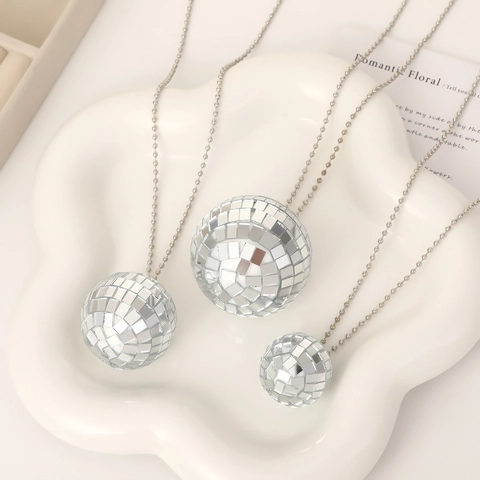 Collana Con Pendente Palla Da Disco Retro Punk Vetro Specchio Riflettente Lunga Catena A Sfere Per Festa Di Natale Accessorio Club