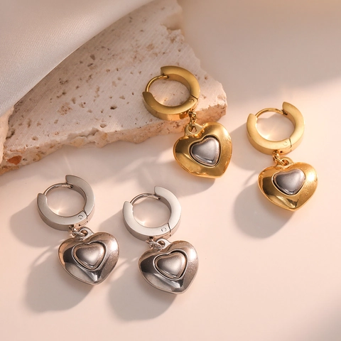 Heart Drop Earrings Titanium Steel Gold Plated Huggie Hoops Minimalist Vintage Jewelry For Women