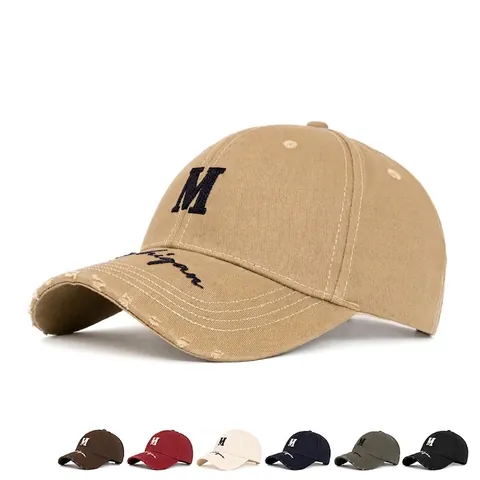 Cappello Da Baseball Vintage Twill Di Cotone Ricamo Lettera M Effetto Usato Regolabile Unisex Streetwear
