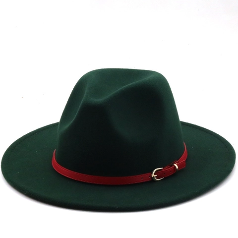Fedora Hat Vintage Wide Brim Wool Blend Felt Jazz Cap With Red Buckle Belt Decoration For Women Men Fashion