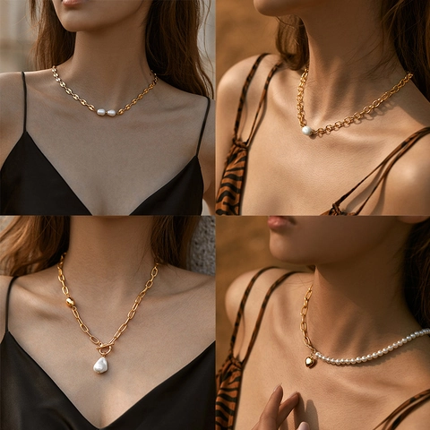 Vintage 18K Επιχρυσωμένο Χάλκινο Κολιέ Για Γυναίκες Με Τεχνητό Μαργαριτάρι Καρδιά Ματάκι Μενταγιόν Boho Κολιέ Κλείδας