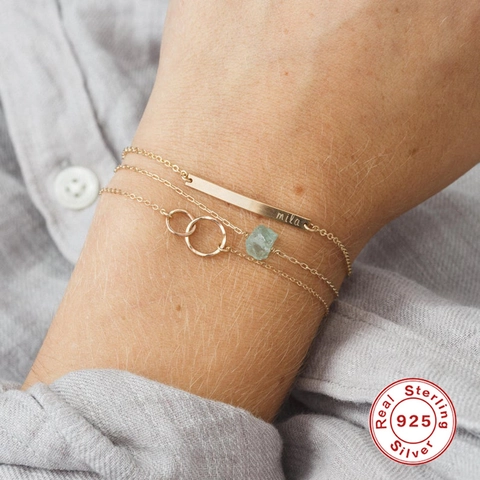 Minimalistisch 925 Sterlingsilber Ineinandergreifendes Doppelring Armband Für Damen Mode Geometrisch Kette Schmuck Geschenk