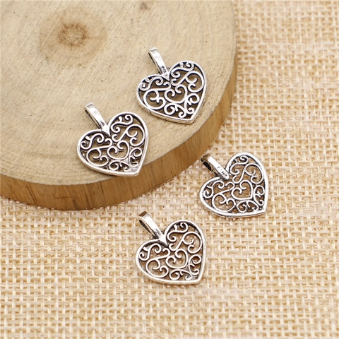 Heart Charms Pendants Zinc Alloy Hollow Out Filigree Pattern Vintage Antique Style For DIY Jewelry Making