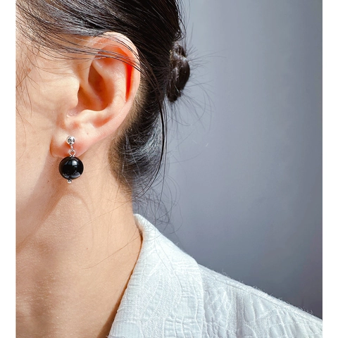 Orecchini Pendenti Minimalisti in Ottone per Donna Con Perno in Argento Sterling 925 Perla Artificiale Agata Nera Orecchini a Sfera Geometrici Gioielli