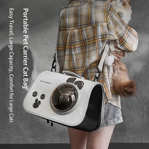 Pet Carrier Bag Space Capsule Breathable PU Leather Foldable Cat Dog Travel Handbag Shoulder Bag Cute Rabbit Design