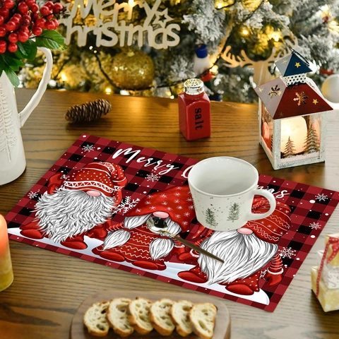 Tovaglietta Natalizia Poliere Resistente Al Calore Quadri Gnomo Merry Christmas Decorazione Tavola