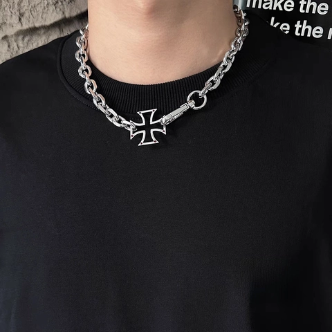 Holle Kruis Hanger Ketting Zilverkleurige Legering Dikke Cubaanse Ketting Hip Hop Gotische Punk Sieraden Voor Heren Dames