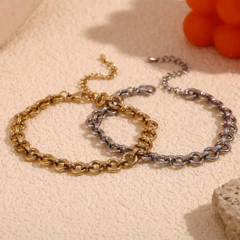 Pulsera De Tobillo De Acero Inoxidable Chapada En Oro De 14K Cadena De Eslabones Redondos Gruesos Para Mujer Joyería