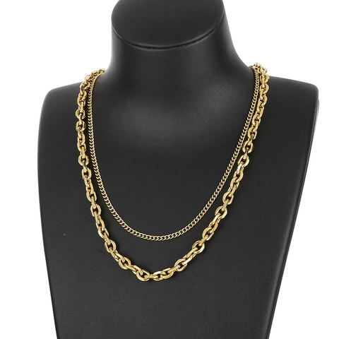 Stainless Steel Double Layer Necklace With Toggle Clasp Punk Hip Hop Minimalist Streetwear Jewelry For Women Men