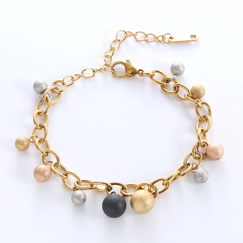 Pulsera De Cadena En O De Acero Inoxidable 316L Con Colgantes De Cuentas Mate Multicolores Joyas Elegantes Para Mujeres