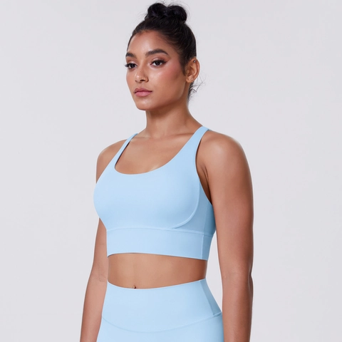 Damen Sport BH Nylon Elasthan Überkreuzter Rücken Atmungsaktiv Yoga Workout Fitness Laufen Tank Top Gepolstert