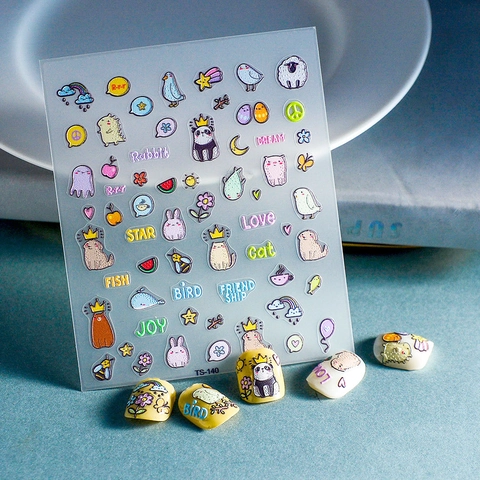 3D Reliëf Nagelkunst Stickers Cartoon Dier Panda Konijn DIY Manicure Decoratie Schattig Zelfklevend