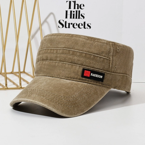 Gewaschene Baumwolle Cadet Cap Militär Stil Flat Top Hut Distressed Verstellbar Outdoor Sonnenschutz Mode Für Herren Damen