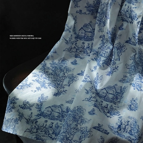 Delantal De Algodón Con Estampado Toile De Jouy Retro Francés Con Hombros Con Volantes Repelente Al Agua Cocina Mujer