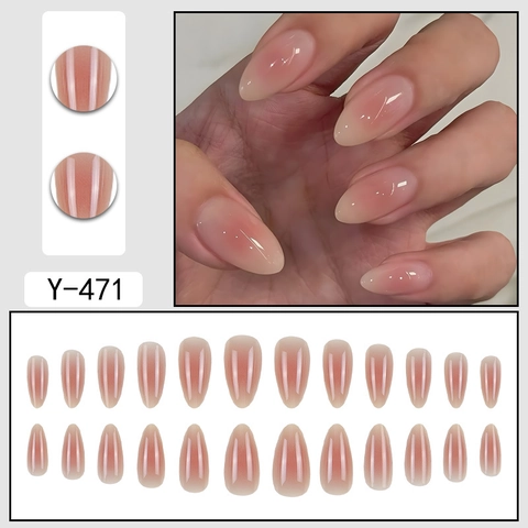 Press On Nails Almond Shape Blush Gradient Pink Nude Glossy Full Cover Removable Artificial False Finger Nails For Women