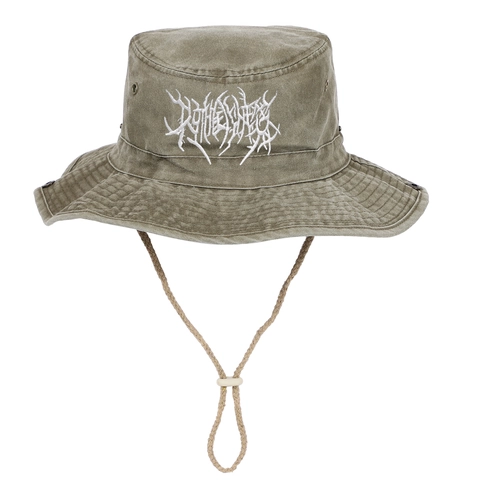 Sombrero De Pescador Bordado Gótico Lona De Algodón Lavado Exterior Pesca Protección Solar Ala Ancha Cuerda Ajustable