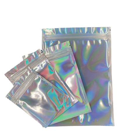 Holographic Resealable Plastic Bags Zip Lock Jewelry Packaging Pouches Rainbow Iridescent Self Sealing Bags