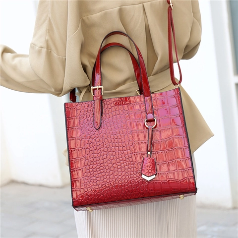 Borsa A Mano Da Donna Alla Moda E Portafoglio Lungo PU Lucido Motivo Coccodrillo Borsa Tote Grande Capacità Borsa A Tracolla Da Ufficio