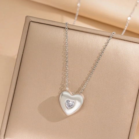 Collana Con Pendente A Cuore Con Zircone A Cuore Acciaio Inossidabile Catena Da Clavicola Minimalista Gioielli Eleganti