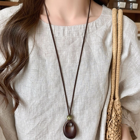 Long Collier Vintage En Résine Géométrique Pendentif Bohème Acrylique Cercle Goutte Chaîne De Pull Pour Femmes Style Ethnique