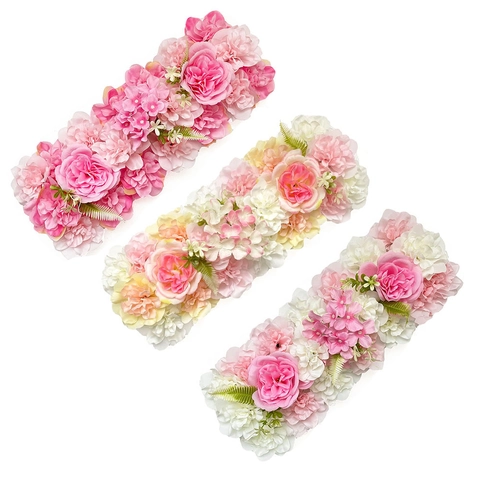Artificial Flower Row Satin Rose Hydrangea Wedding Arch Road Guide Wall Decoration Party Event Floral Arrangement