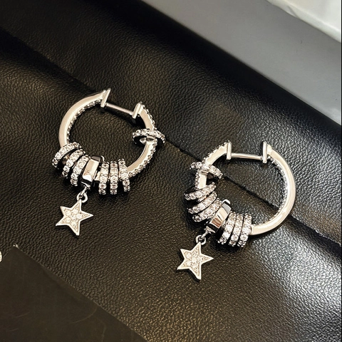 Kupfer Zirkon Stern Anhänger Hoop Ohrringe Mit Stahl Ohrstecker Multi Ring Hängend Für Damen Minimalistisch Mode